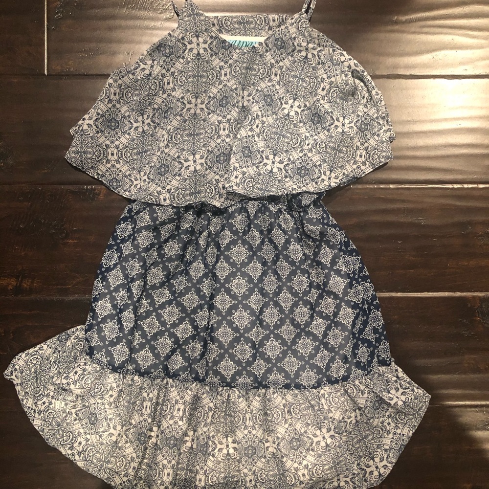 Flowy light blue and white dress